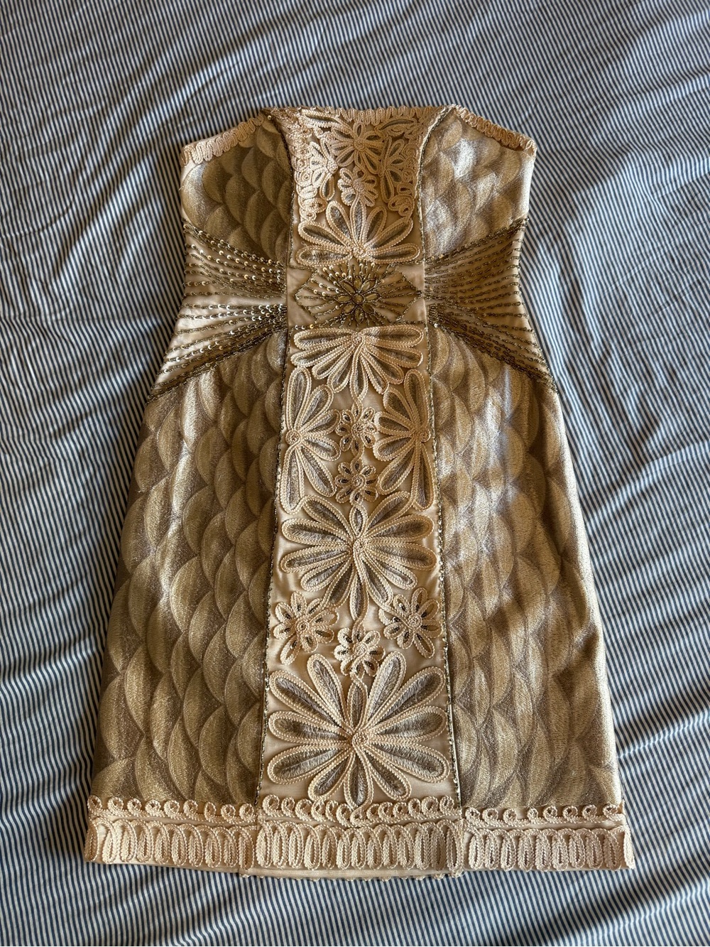 Sue Wong Nocturne Nude Tan Beaded Dress Size 6 - Picture 3 of 9
